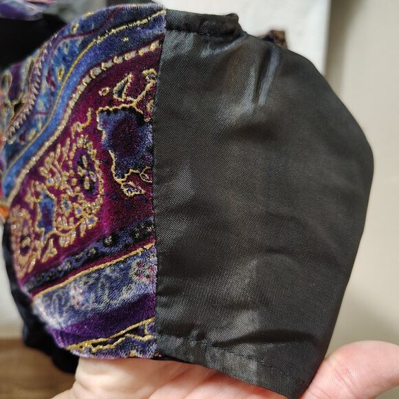 Vtg Women's 80s 90s Boho Patchwork Velvet Floral Vest Gold Accents Baroque Large - Picture 9 of 9